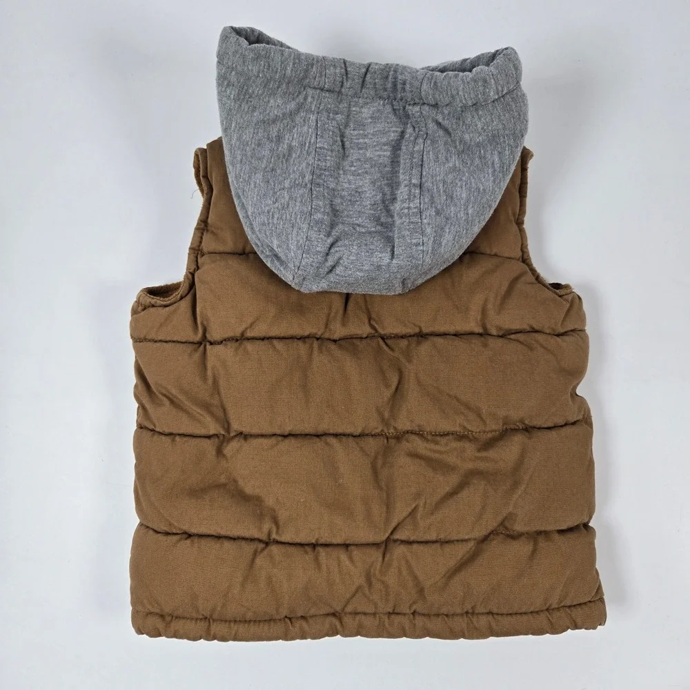 Old Navy Puffer Vest Toddler 3T Brown Hooded Fleece Lined Sleeveless Jacket Coat